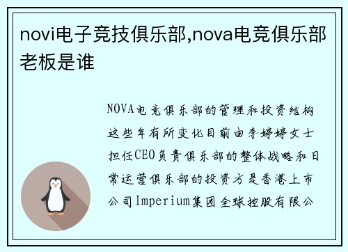 novi电子竞技俱乐部,nova电竞俱乐部老板是谁