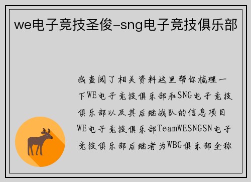 we电子竞技圣俊-sng电子竞技俱乐部